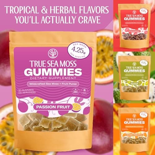 True Sea Moss Gummies – High Potency 4250mg Authentic Sea Moss Gel – Raw & Wildcrafted – Sweetened with Organic Coconut Sugar & Real Passion Fruit Purée – 30 Gummies (30 Servings) - Thumbnail 6