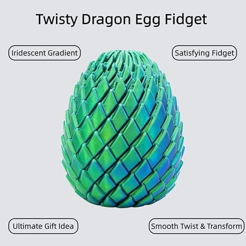 JimSeiSei 3D Printed Fidget Toy, Twisty Dragon Eggs, Spiral Slippery Egg Fidget Toy, Stress Relief Sensory Desk Toy for Adults and ADHD, Rotating Focus Anxiety Relief Pocket Toy (Bluegreen) - Thumbnail 2