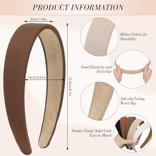 obeoby Cute Headbands for Women, Trendy Headband for Vintage Outfit Non Slip 1 Inch diademas para niñas Wide Hair Bands for Women's Hair Fall Head Bands Accessories Gifts - Thumbnail 2