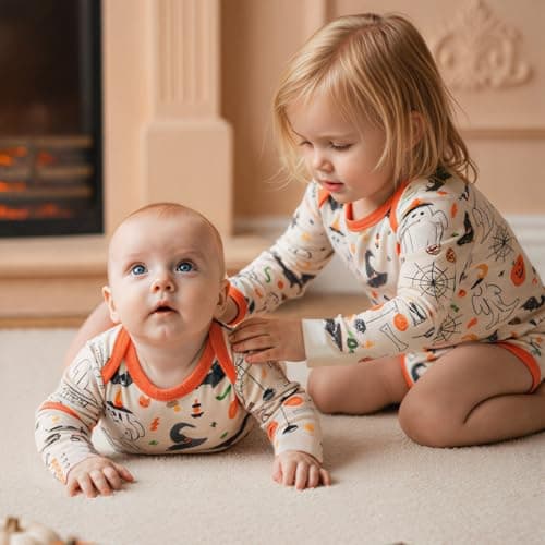 aqpa Long Sleeve Bodysuit for Baby Girls & Boys, Newborn Onesies 92% Viscose from Bamboo, Tagless Baby Clothes w/Snaps (Beige-halloween, 6-12 Months) - Thumbnail 4