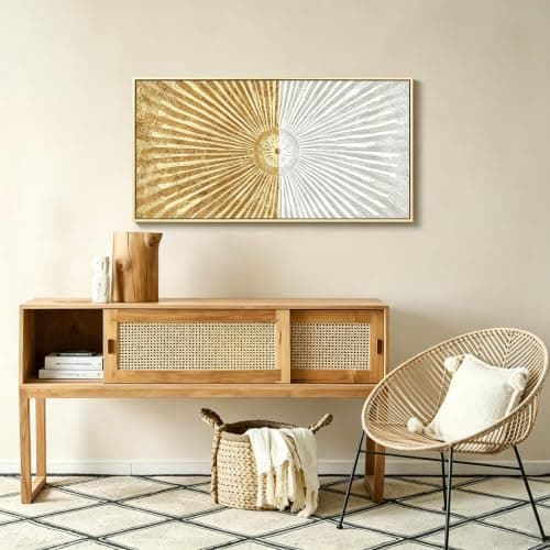20"x40" Framed Canvas White and Gold Wall Art Symmetrical Line Abstract Modern Wall Decor Art for Living Room Bedroom Bathroom Office Wall Decor - Thumbnail 2