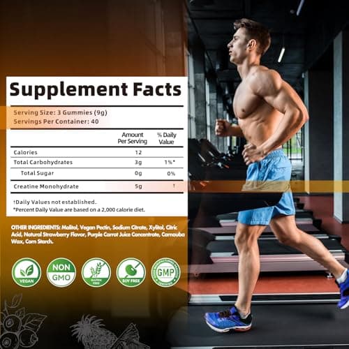 Nutravita NSF Certified Creatine Gummy - Creatine Monohydrate Gummies for Men & Women-5g of Creatine Monohydrate per Serving - Sugar Free,Vegan,Blueberry Pineapple Flavor, 120 Count - Thumbnail 2