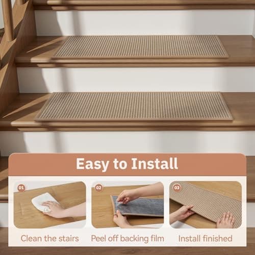 Peel and Stick Stair Treads for Wooden Steps Indoor, Stair-Carpet Treads Washable Reusable Adhesive,Stair-Treads Non Slip 4PC, Beige - Thumbnail 5