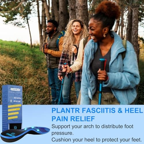 Heavy Duty Support Pain Relief Insoles, 220+ lbs Plantar Fasciitis High Arch Support Inserts, Flat Feet, Heel Pain, Work Boots Insoles for Men & Women, Shock Absorb in Every Step Blue (M 5-5.5) - Thumbnail 2