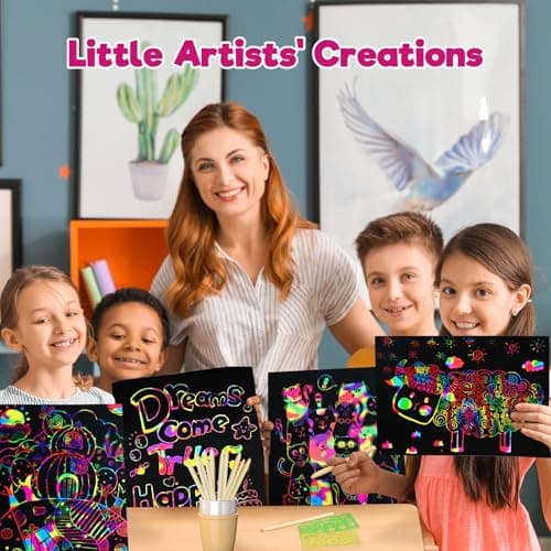 ZMLM Scratch Paper Art Crafts Kids Gifts, 100PCS Rainbow Scratch Paper Art for 3 4 5 6 7 8 9 Years Old Girls Boys, Arts and Crafts for Kids 4-6, Birthday Gifts Toys and Party Favors (Pink) - Thumbnail 5