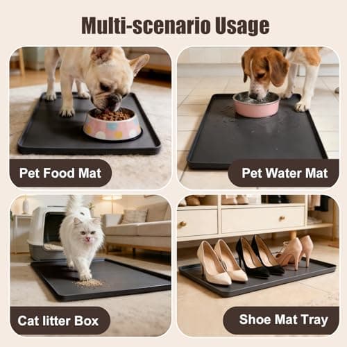 Large Cat Dog Food Mat, 24” X 16” Waterproof Silicone Pet Feeding Mat with Raised Edges, Non-Slip Dog Placemats for Food and Water Bowl, Spill-Proof Mat to Protect Floors, Black - Thumbnail 6