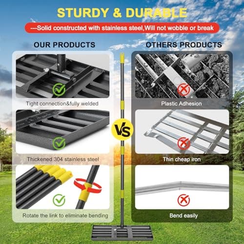 Lawn Leveling Rake - Heavy Duty 30"x10" Stainless Steel Leveler Plate,Reinforced Welds,28-60" Adjustable, Anti Flipping Smooth Edge,for Soil, Dirt,Ground,Yard Top Dressing,Landscaping - Thumbnail 3