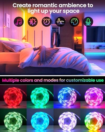 Pak LED Lights for Bedroom, 32.8ft(2 Rolls of 16.4ft) Smart RGB+IC LED Strip Lights with App/Remote Control, Music Sync Color Changing Flexible LED Lights with 64 Scene Modes for Party, Home, Gaming - Thumbnail 4