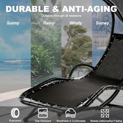 Hanging Lounge Chair Replacement Mesh with Rope Kits Heavy-Duty Waterproof Replacement Mesh for Curved Hanging Lounge Chaise Patio Chairs with Storage Bag, Black, 350 Lbs Capacity - Thumbnail 6