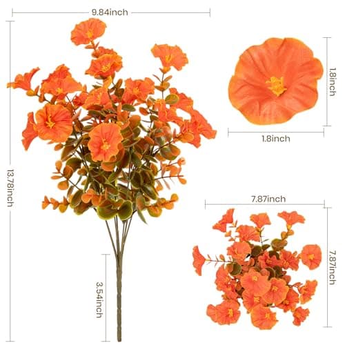 Nigirior Artificial Fake Mums for Outdoor 16 Bundles Fall Orange Morning Glory for Halloween Decorations - Thumbnail 2