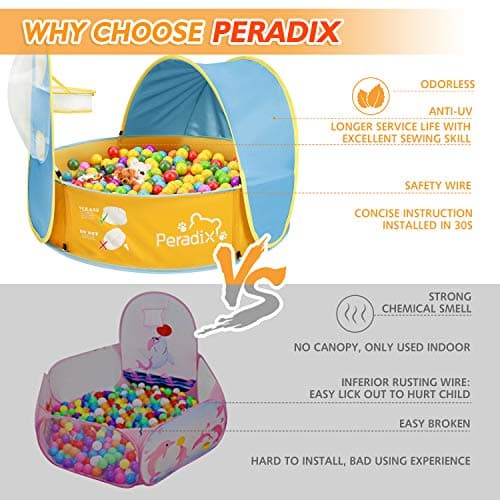 Peradix Paddling Pool for Kids & Pets, Kids Ball Pit Tent 3 in 1, Pop Up Wading Pool Tent with UV Protection Sunshade Canopy Basketball Hoop, Portable Beach Backyard Toys for Indoor Outdoor Activity - Thumbnail 3