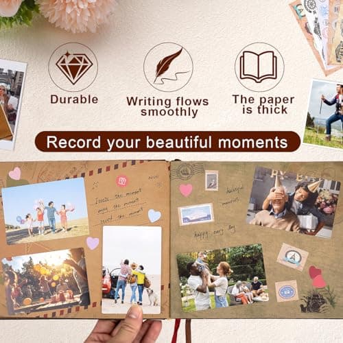 Our Adventure Book 146 Pages 8.9 * 7.7 Inch Scrapbook Photo Album,Retro Style Embossed Letter Cover Travel Diary Journal Scrap Book For Couples,Memory Book For Anniversary Wedding - Thumbnail 5