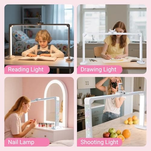 BZJ 34-Inch Nail Light for Desk Foldable Half Moon Nail Art Table Lamp with Stepless Dimming Brightness and Color Temperature for Manicurists Beauty Eyelash Extensions Tattoo Crafts - Thumbnail 3