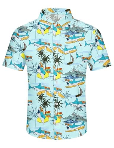 EoBeKee Hawaiian Shirt for Men, Shark Print Cool Short Sleeve Button Down Tropical Shirt for Summer Fishing & Surfing Holiday - Thumbnail 6