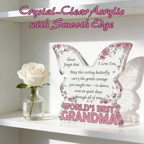 Grandma Gifts from Granddaughter or Grandson, Atarvana 4.7"x4.7"x0.4" Acrylic Keepsake Unique Butterfly Plaque Sign Birthday Mother's Day Present for Nana Grandmother - Thumbnail 4