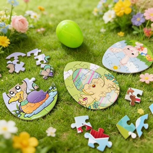 Chris.W Easter Eggs Jigsaw Puzzle Set, 12 Pack Prefilled Plastic Easter Eggs with Mini Puzzles, Egg Hunt Game Toys, Classroom Rewards, Kids Party Favors, Easter Basket Stuffers & Fillers - Thumbnail 5
