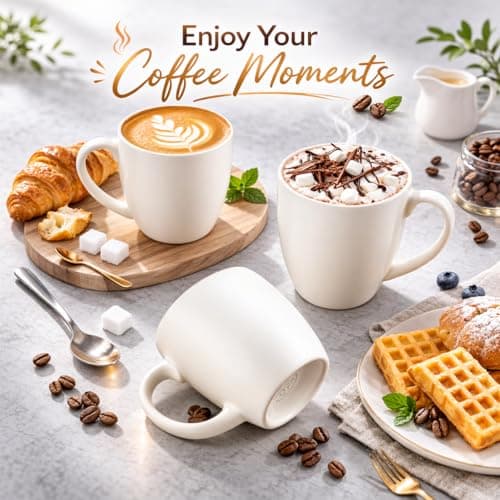 GBhome 16oz Coffee Mugs Set of 6, Large Ceramic Coffee Mugs for Man, Woman, Dad, Mom, Modern Coffee Mugs Set with handle for Tea/Latte/Cappuccino/Milk/Cocoa. Dishwasher&Microwave Safe,ivory - Thumbnail 5