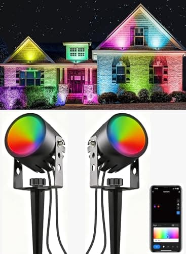 Ligency Spotlight Outdoor Smart Low Voltage Landscape Lights, Outdoor Spot Lights IP65 Waterproof RGBW Color Changing Spotlights for Yard Garden, 2-Pack (28.8 Feet)