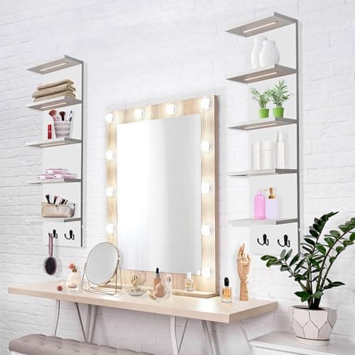 Sorbus LED Light Display Shelf - Vertical 5 Tier Wall Shelf Unit with 2 Hooks, Column Utility Shelving for Home Decor, Wall-Mounted Floating Shelves for Bathroom, Bedroom, Vanity, Figurine Display - Thumbnail 5