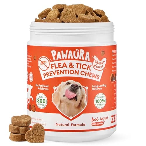 PAWAURA Flea & Tick Prevention Chews for Dogs – 300 Soft Chews – Effective Flea and Tick Treatment, Skin & Coat Health, Immune Support for All Dog Sizes