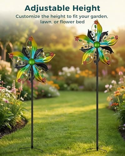 Gronhof Wind Spinners Outdoor,Kinetic Wind Sculptures & Spinners, 57" Double-Side Metal Wind Spinner for Yard and Garden, Lawn Art Decorations Flower & Bee - Thumbnail 4