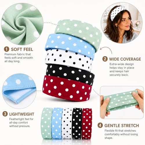 LAGWIUY Polka Dot Headband for Women, 5 Pack - Thumbnail 3
