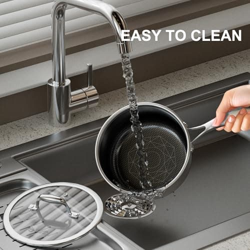 COOKER KING 2 Quart Stainless Steel Saucepan, Nonstick Sauce Pan, Ceramic Suce Pot with Tempered Glass Lid, Induction Pot Compatible with All Cooktops, Dishwasher & Oven Safe(PFAS/PFOA/PTFE Free) - Thumbnail 5