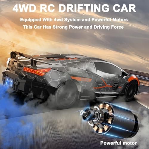 Remote Control Car RC Drift Car 1:16 Scale 4WD 18KM/H High Speed Model Vehicle 2.4GHz with LED Lights Spray Rubber Tire Racing Sport Toy for Adults Boys Girls Kids Gift 2Pcs Rechargeable Batteries - Thumbnail 3