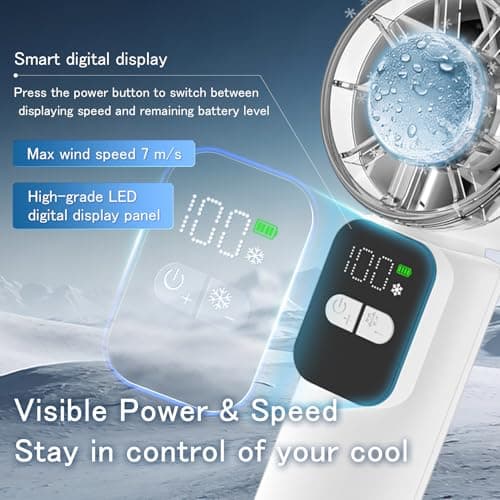 Aonesor High-Speed Handheld Fan with Ice Cooling, 11800RPM & 8.7m/s Powerful Turbo Fan, Metallic Texture 5 Speeds Personal Cooling Fan for Travel, LED Display Rechargeable Portable Fan, Silver - Thumbnail 3