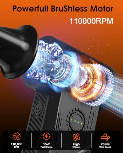 Efficore Super Power Compressed Air Duster – 110,000 RPM Cordless Electric Air Duster, 15W Fast Charging, 4 Speeds, Durable Mini Clean Duster - Replaces Canned Air for Keyboard, PC & Car Cleaning - Thumbnail 3