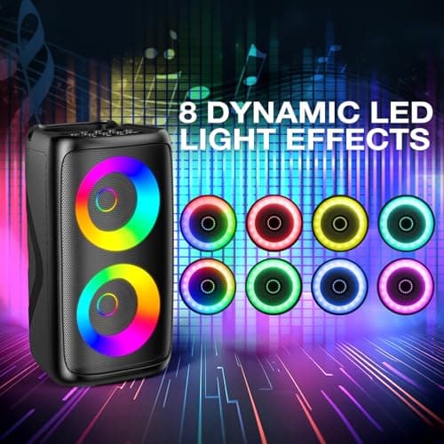 Karaoke Machine for Adults: Portable Bluetooth Speaker with 2 Wireless Karaoke Microphones with LED Lights Birthday Gifts for Party Family Home System Packages Support TWS/TF/USB/AUX - Thumbnail 6