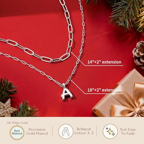 adoyi Valentines Day Gifts Silver Initial Necklace for Women 14k Gold Plated Layered Bubble Letter Necklaces Trendy Jewelry Chain Name B Pendant Necklace Stack Birthday Valentines Day Gifts - Thumbnail 5