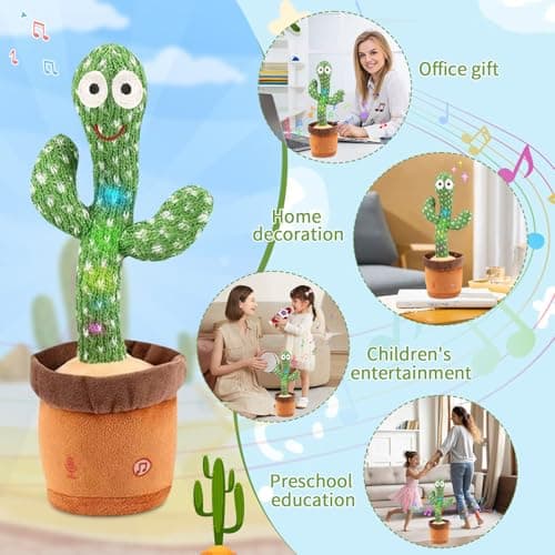 MIAODAM Dancing Cactus Baby Toy - Talking Cactus, Singing Toy, Colorful Glowing Repeating What You Say Plush Figure with 100 Songs for Kids and Adults - Thumbnail 4