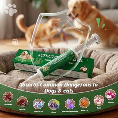 Alcohu Activated Charcoal for Dogs Cats,Pet Poison Emergency Kit, Toxin Absorber with High-Activity Charcoal & Kaolin, Supports Digestive from Chocolate/Grapes/Onions, Using for Home, Travel 30+60ml - Thumbnail 2