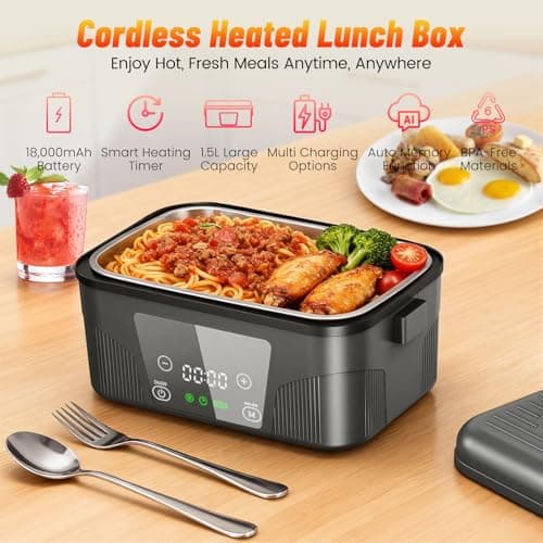 Cordless Electric Lunch Box for Adults, 18000mAh Rechargeable Heated Lunch Box Battery Powered with Scheduled Heating, 1.5L Portable Food Warmer, Bonus Ice Pack & Insulated Bag for Work, Office, Car - Thumbnail 2