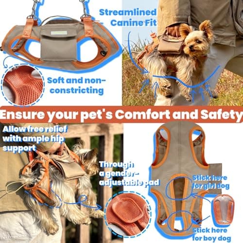 YorkieGogo Pet Carrier Sling & Backpack, Full Body Lift Harness, Soft Lift Support and Rehab Harness for Small Dogs and Cats (Khaki, XXS) - Thumbnail 4