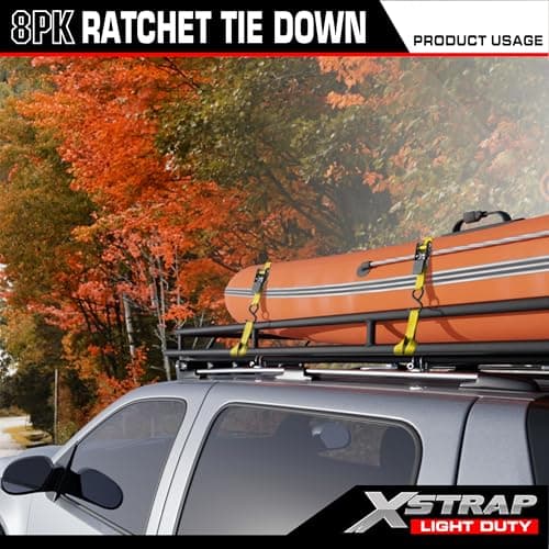 XSTRAP STANDARD Ratchet Tie Down Straps - 8PK - 1'' x 10 ft - 900 LB Break Strength Cargo Straps for Moving Appliances, Lawn Equipment, Motorcycle Yellow - Thumbnail 6