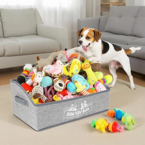 COSOWO Foldable Pet Toy Storage Box with 3 Handles, Portable Organizer Basket for Dog Toys, Blankets & Accessories, White Dogs - Thumbnail 5