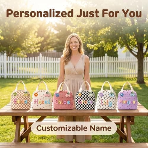 Personalized Corduroy Lunch Bag with Custom Name Insulated, Leakproof, and Reusable. Features Aluminum Foil Lining. Lightweight, Foldable, and Large Capacity Lunch Tote for Work, Office, or Picnic. - Thumbnail 2