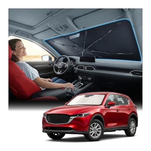 [Upgraded] Nmoiss Windshield Sun Shade Umbrella, [Vinyl Coating Heat Shield] Protect Car from Sun Rays & Heat Damage Keep Cool and Protect Interior, Spring Structure Edge, Standard Medium