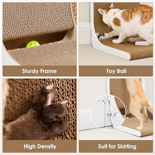 EHEYCIGA Cardboard Cat Scratcher for Indoor Cats, 32 Inch L Shaped Vertical Cat Scratching Board with Ball Cat Toy, Extra Large Cat Scratcher Pad, White - Thumbnail 5