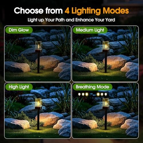 NACINIC Solar Pathway Lights Outdoor 8 Pack, Solar Garden Lights Warm White 4 Lighting Modes, Solar Path Lights Auto On/Off, Landscape Lighting for Yard Walkway Driveway Patio Lawn Decor - Thumbnail 2