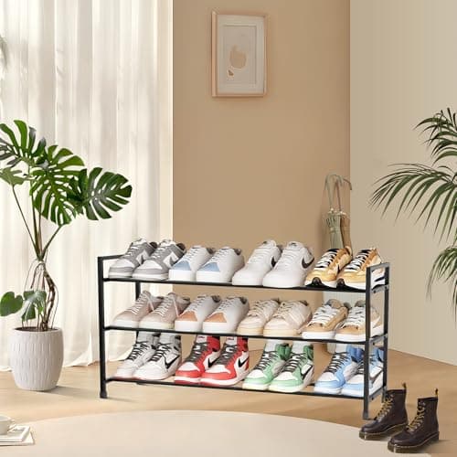 FIOCNOLE 3-Tier Shoe Rack Storage Organizer for Closet, Small Space, Front Door, Sturdy Metal, Black - Thumbnail 2