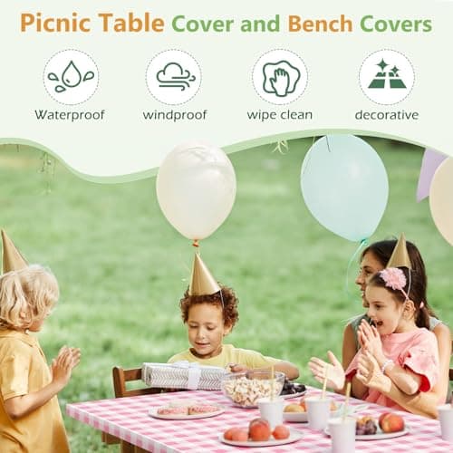 Nimalpal Picnic Table Cover with Bench Covers and Bag, Camping Table Camping Essentials Cover with Elastic Edges(Pink) - Thumbnail 5