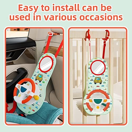 COVTOY Carseat Toy for Infants, Baby Steering Wheel Toys with Mirror, Music Lights 6-12 Months Baby Toys for Car Seat - Thumbnail 2