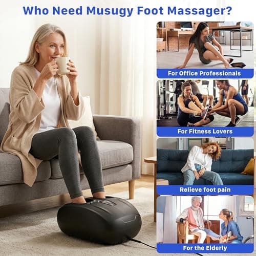 Musugy Foot Massager, Shiatsu Foot Massager Machine with Heat & Vibration & Compression for Plantar Fasciitis, Neuropathy - 5 Intensity, 4 Modes, 2 Heat, US Size 11, Gifts for Mother women, Mom, Black - Thumbnail 5