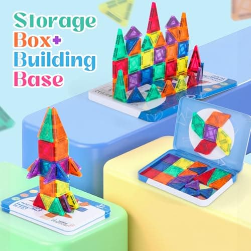 Pexykal Magnetic Tiles Mini Travel Set with Case - Portable Magnetic Blocks Building for On-the-Go Play, Montessori STEAM Educational Sensory Toddler Toys for Boys Girls Ages 3+ - Thumbnail 3