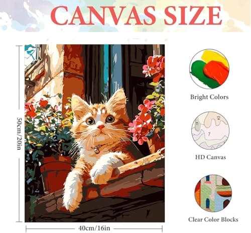 igoodom Cat Paint by Numbers Kit for Adults – Cat Adult Paint-by-Number on Canvas, DIY Acrylic Painting Set for Home Decor, 16x20in - Thumbnail 4