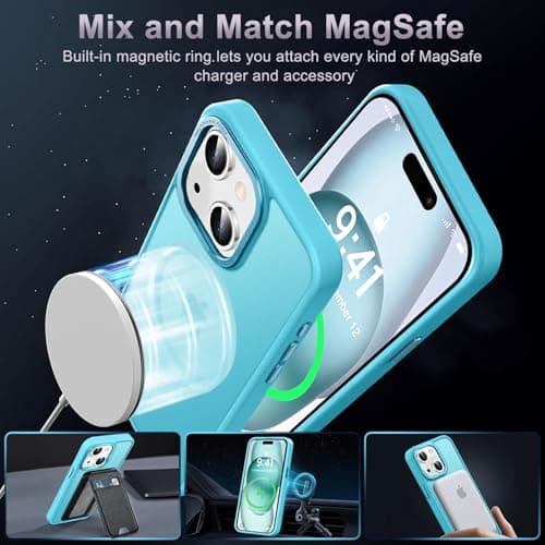 Newfuture Magnetic for iPhone 15 Case [Compatible with Magsafe] [Military Grade Drop Protection] Translucent Matte Anti-Fingerprint Shockproof Phone Case for iPhone 15 6.1 inch, Lake Blue - Thumbnail 2