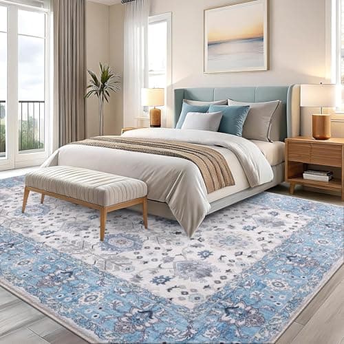 Vanmoos 4x6 Area Rug - Machine Washable, Non-Slip Soft Carpet for Living Room, Bedroom, Office, Dining Room - Durable Accent Rug for Farmhouse & High-Traffic Areas, Cozy Elegance/Blue - Thumbnail 3